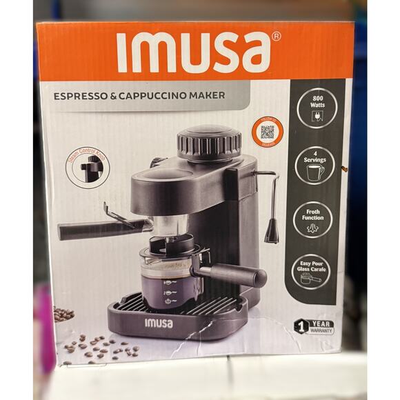 IMUSA 4cup Electric Espresso Cappuccino Maker Black, W/ Frother 800 Watt NEW - Picture 3 of 5